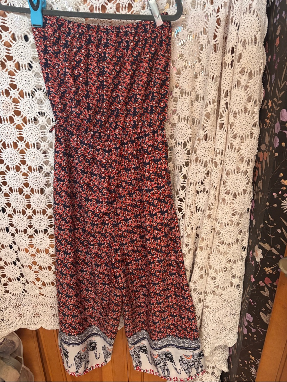 Blush Navy Strapless Floral Jumpsuit with Coral Accents